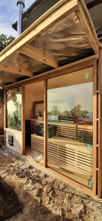 Spruce and Obeche and Lunawood External Sauna