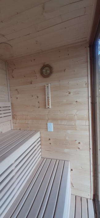 Spruce and Obeche and Lunawood External Sauna